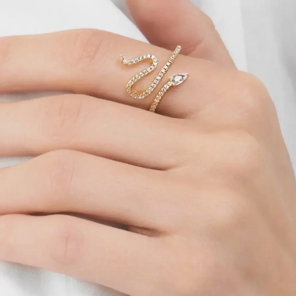 NWT Brand New Adornia 14K Gold Plated Swarovski Crystal Accented Snake Ring